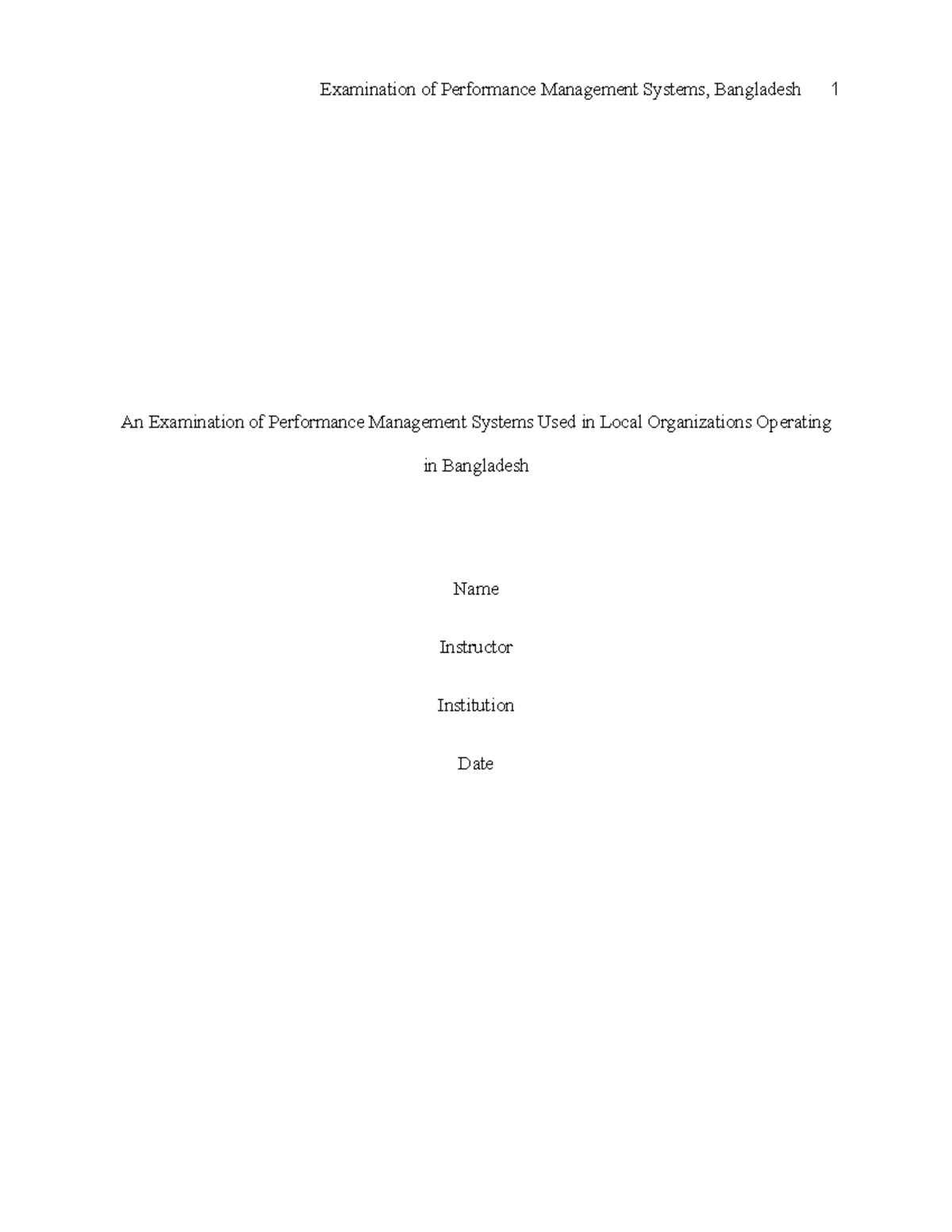 Performance Management System in Bangladesh - An Examination of ...