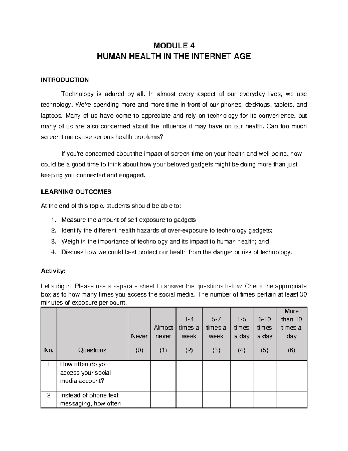 Module 4 IT era converted - MODULE 4 HUMAN HEALTH IN THE INTERNET AGE ...