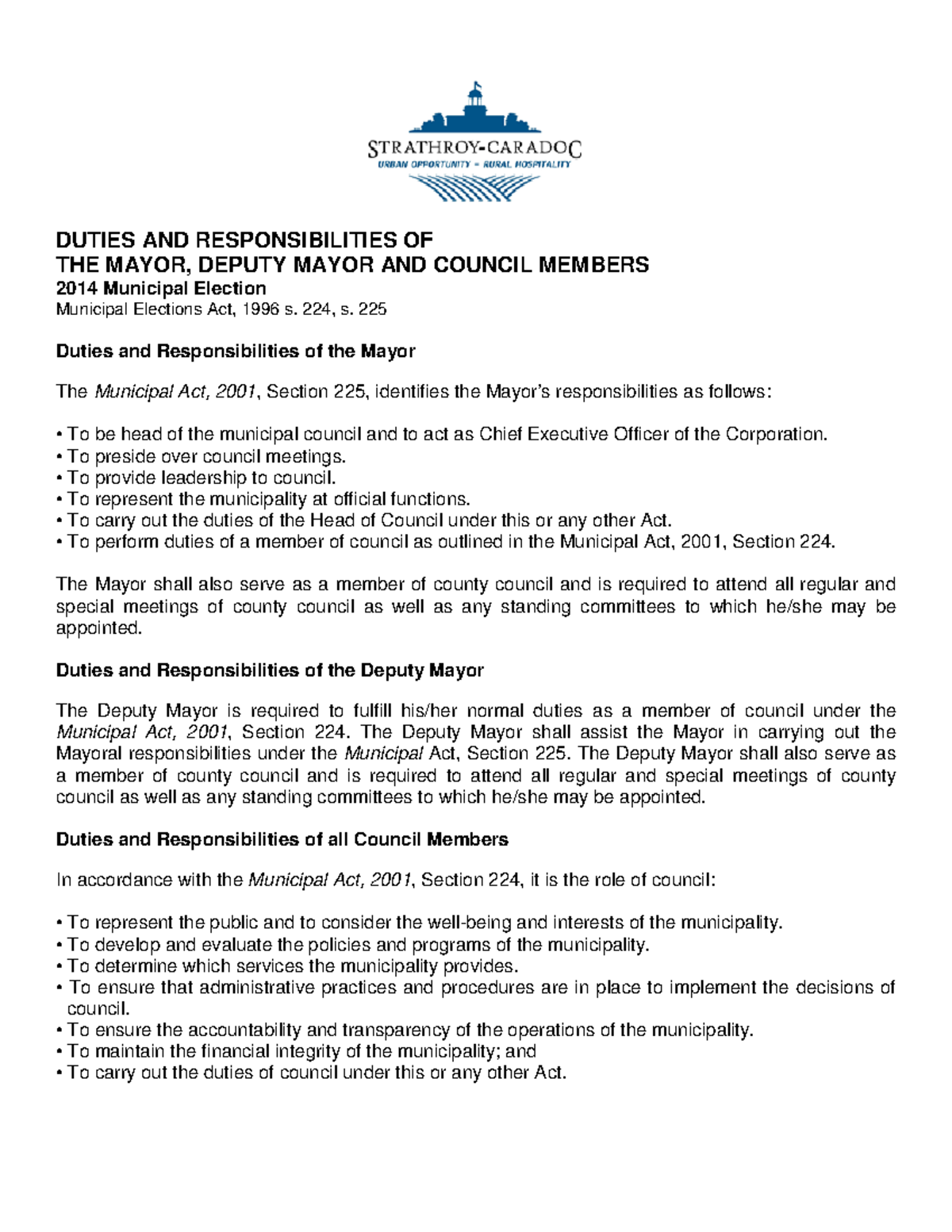 Duties of Mayor Deputy Mayor and Councillor - DUTIES AND ...