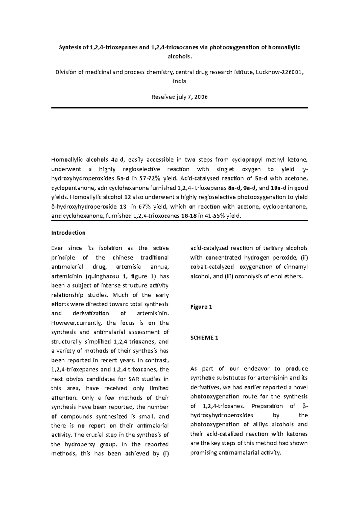 Syntesis of 1 - Apuntes 12 - Syntesis of 1,2,4-trioxepanes and 1,2,4 ...