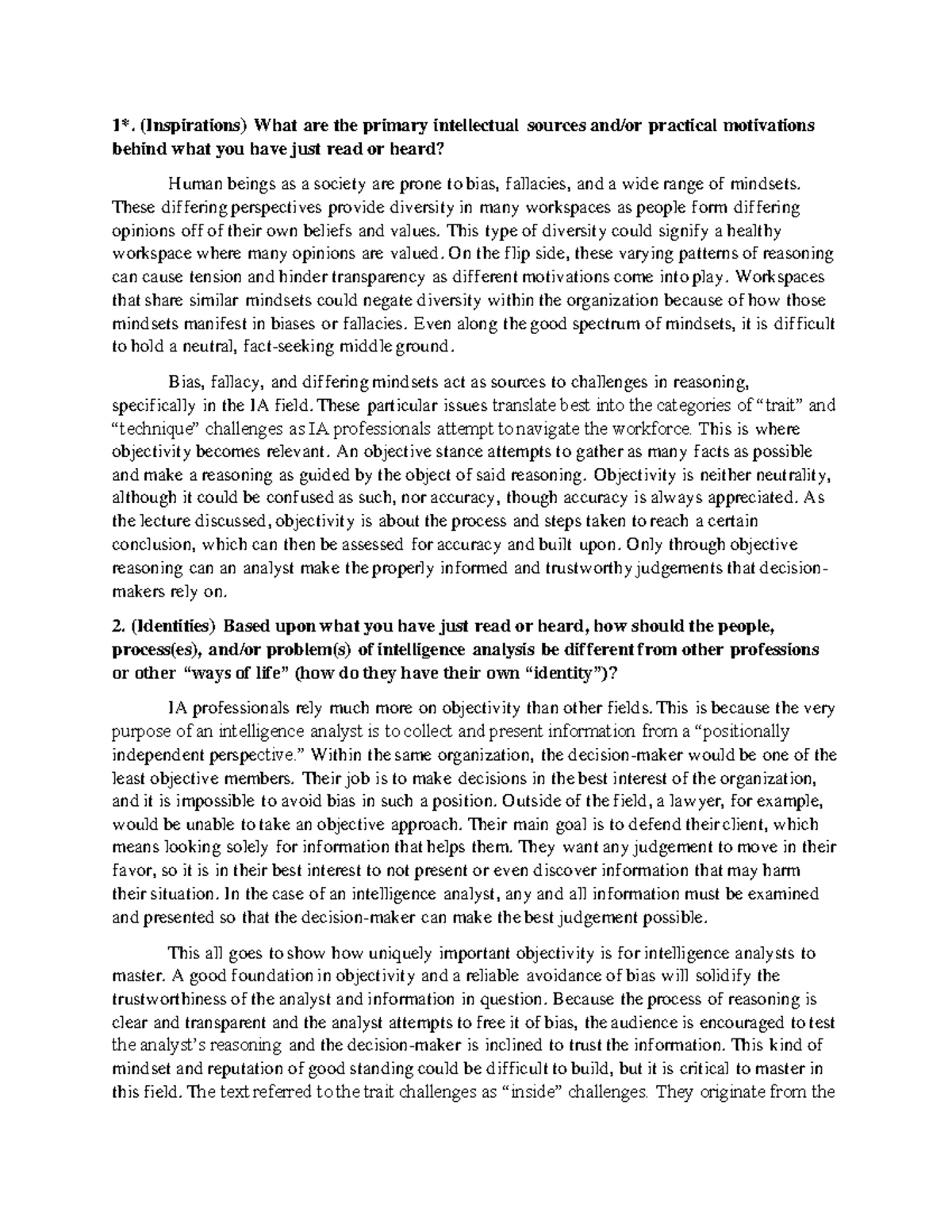 Reflection on Objectivity - (Inspirations) What are the primary ...