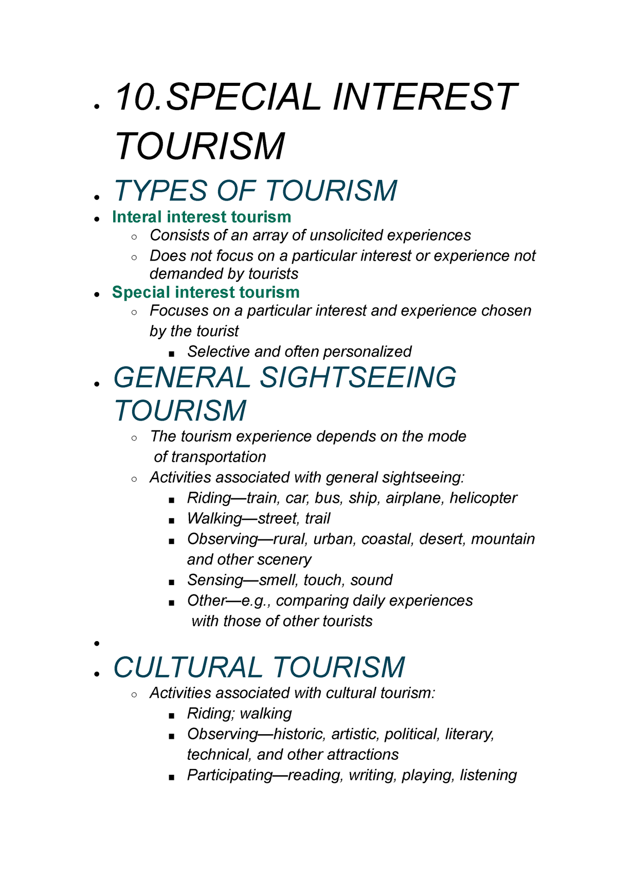 difference between special interest tourism