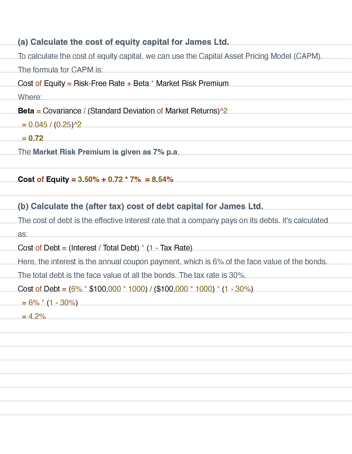 Exam Buddy Task 4 - (a) Calculate The Cost Of Equity Capital For James ...