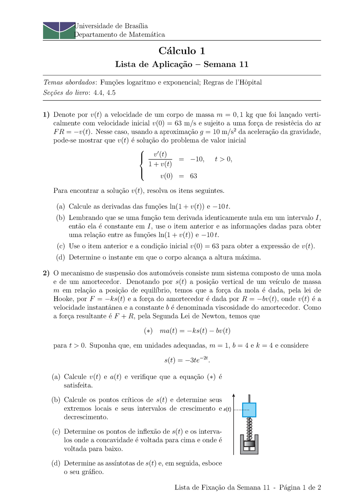 Aplicação 11 - Lista De Exercicios - Derivada - Universidade De Bras ...