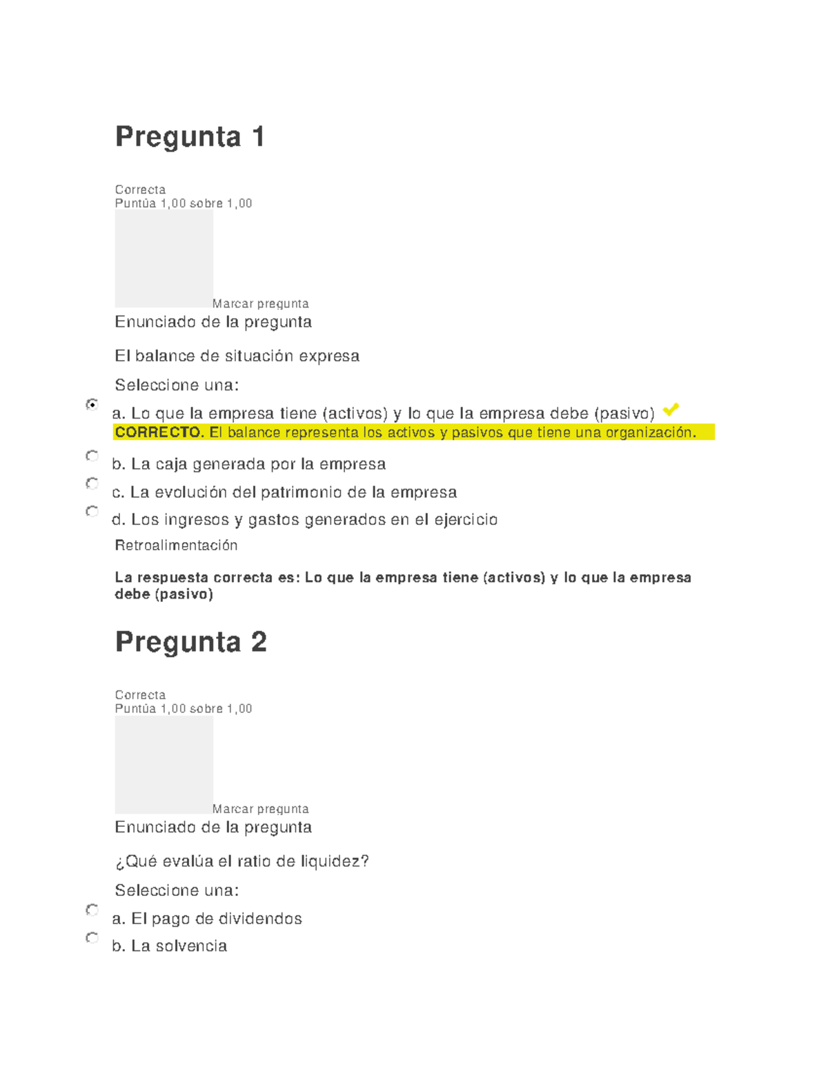 Examen Unidad I Analisis Financiero Pregunta Correcta Punt 00 Sobre Marcar Studocu