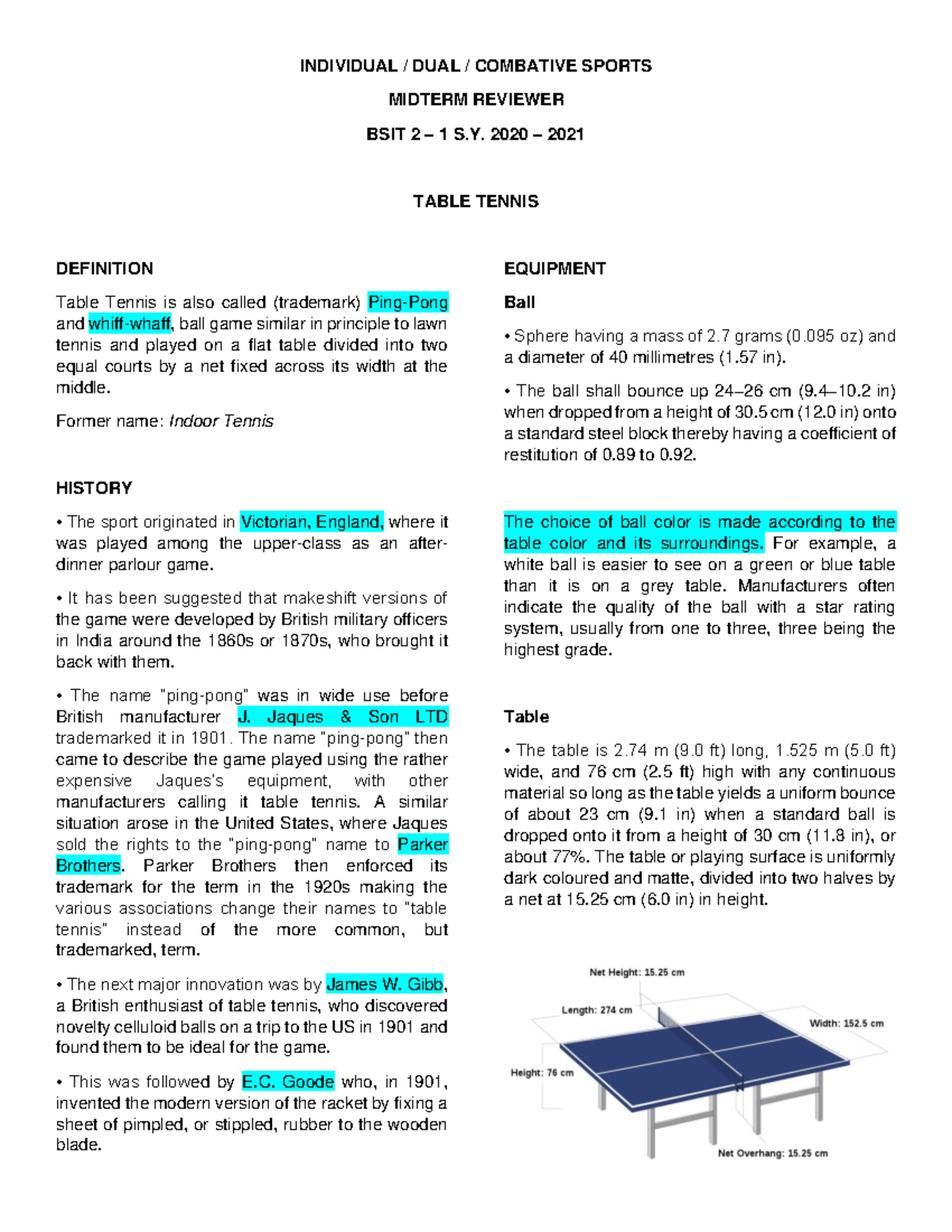 Table Tennis Reviewer - INDIVIDUAL / DUAL / COMBATIVE SPORTS MIDTERM ...