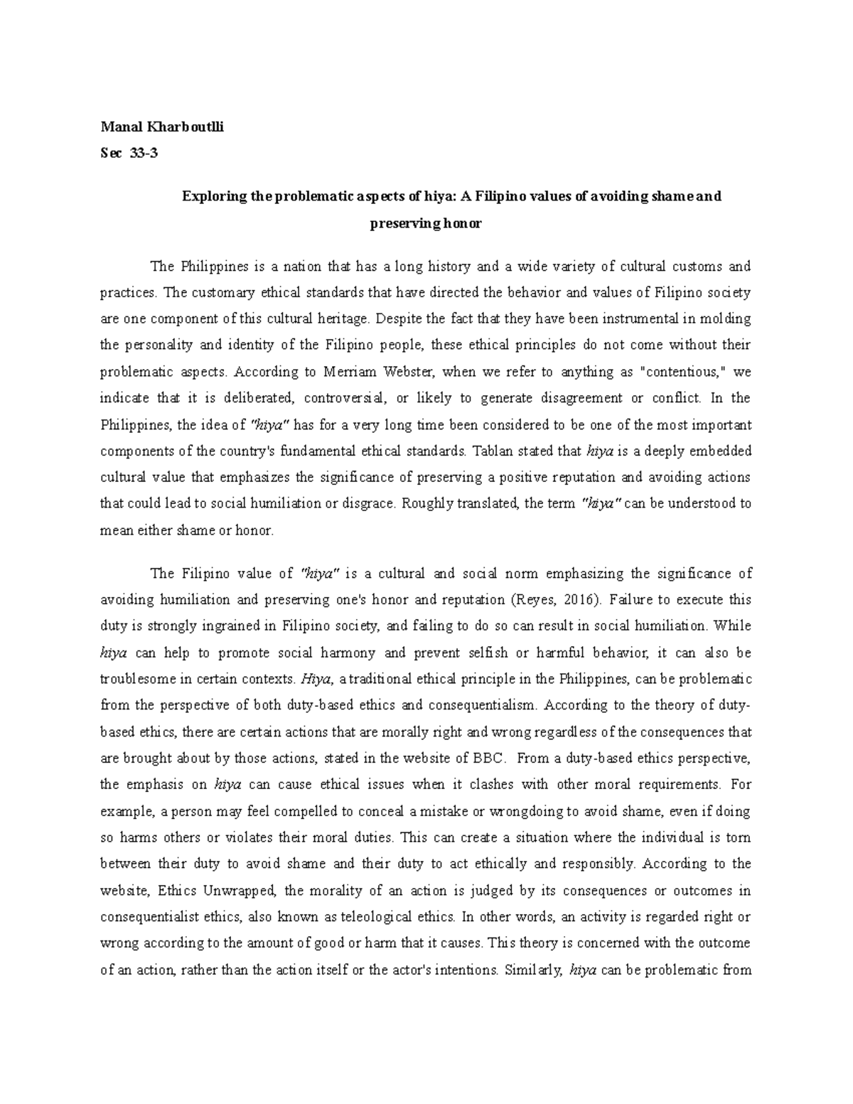 Exploring the problematic aspects of hiya A Filipino values of avoiding ...