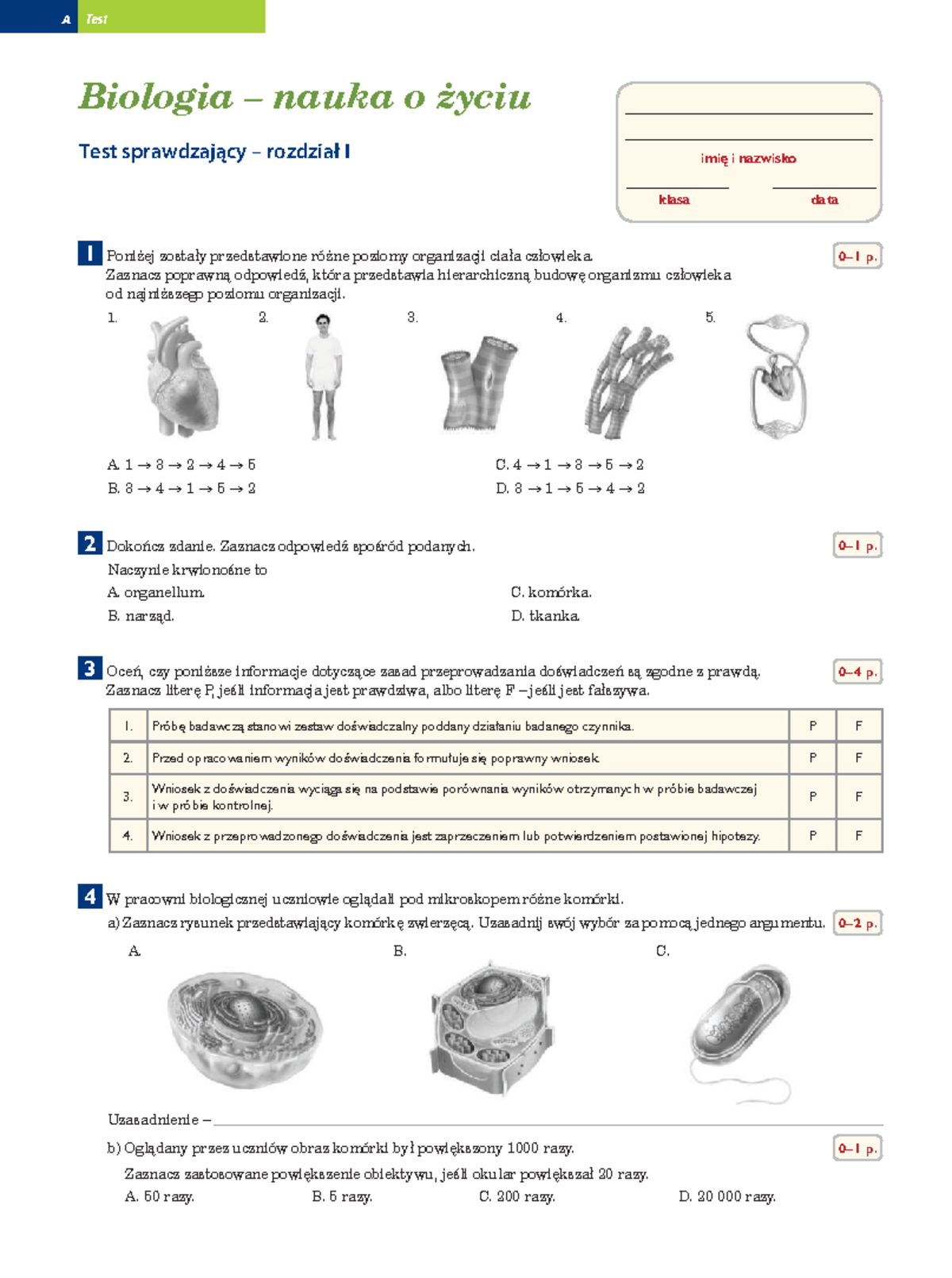 Sprawdzian Biologia Rozdział 2 Ciekawa Biologia 1