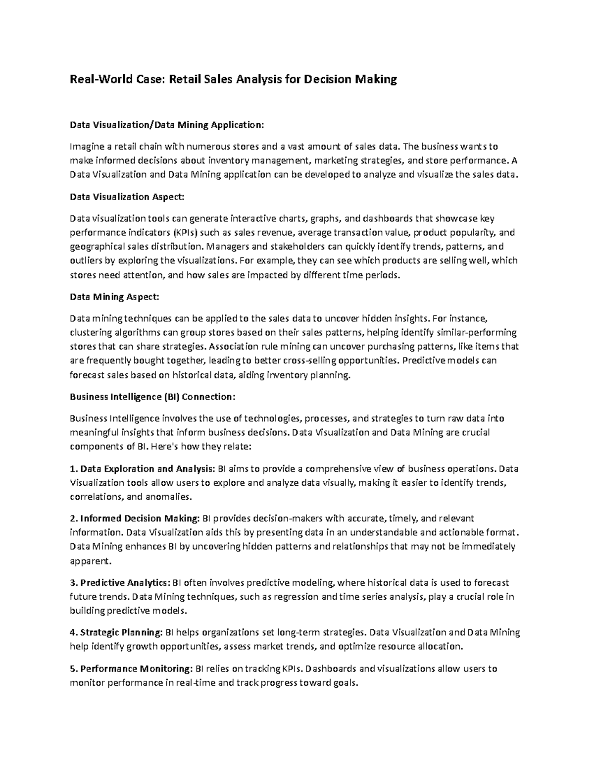 case study assignment warehouse and retail sales analysis