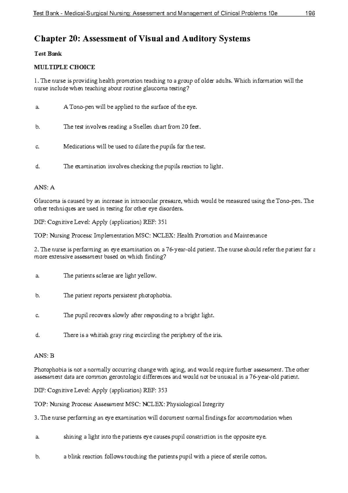 Chapter 20 Assessment Of Visual And Auditory Systems Chapter 20