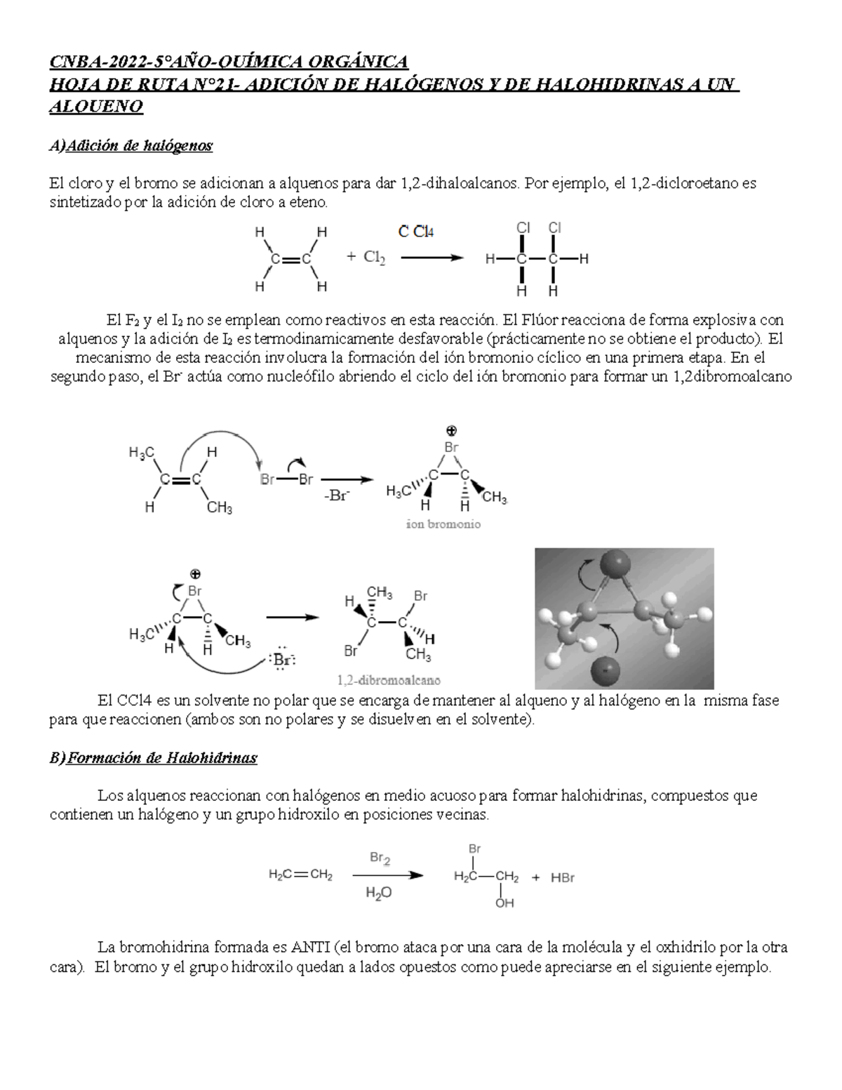 HOJA DE RUTA N°21- Halogenación- Formación DE Halohidrinas - CNBA-2022 ...