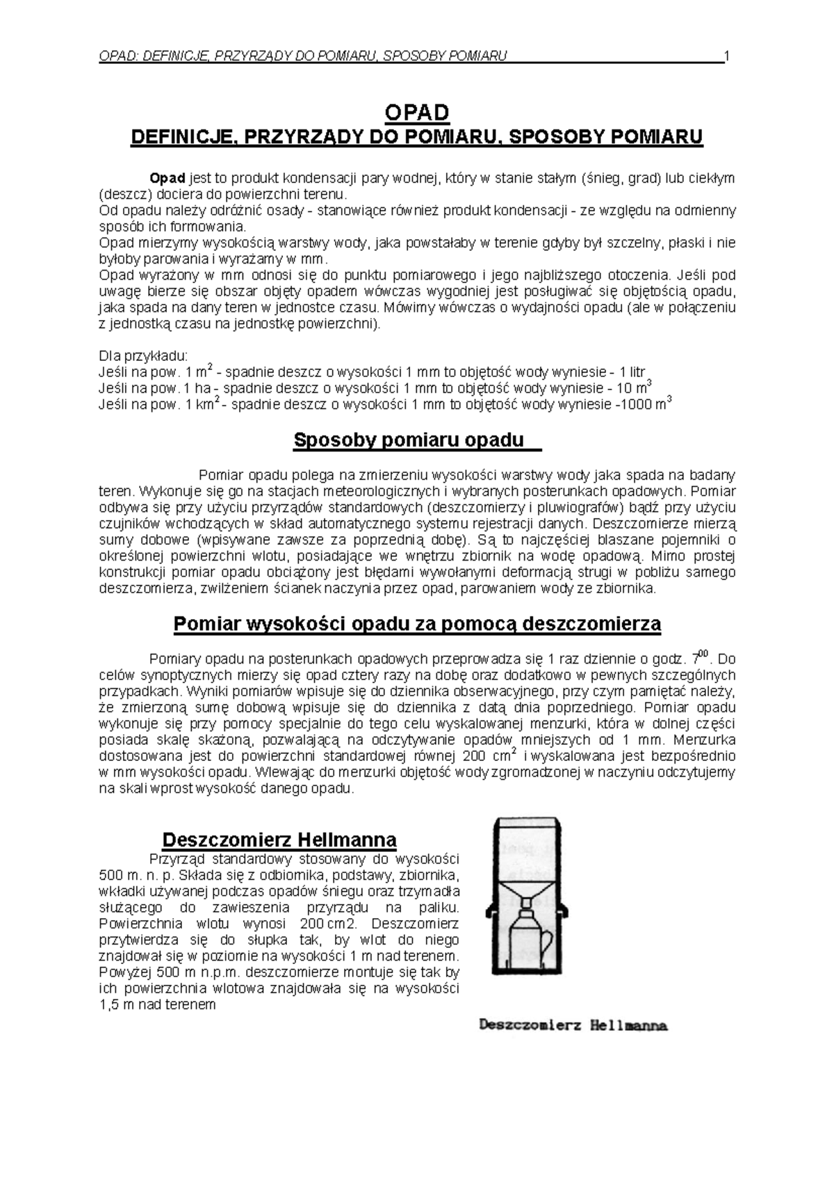 Opad Wymagana OPAD DEFINICJE, PRZYRZĄDY DO POMIARU, SPOSOBY POMIARU