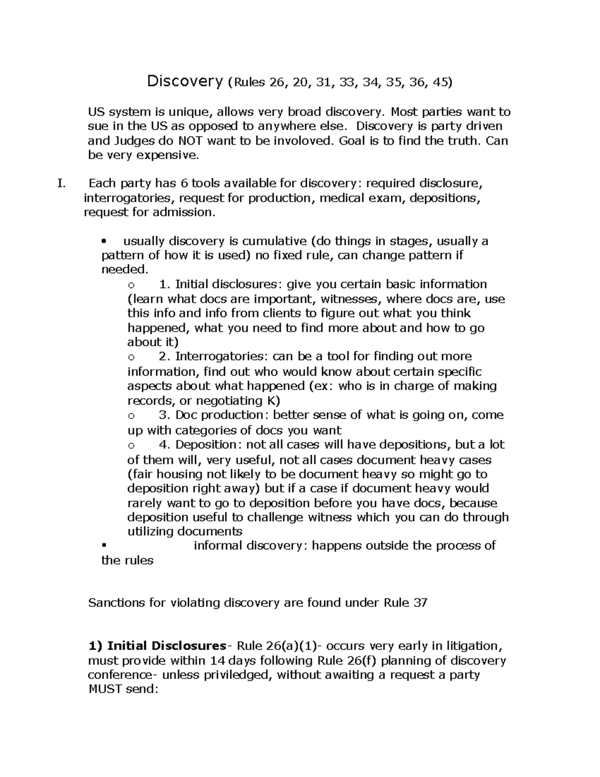 Discovery Blackletter Rules Touro 2020 Discovery (Rules 26, 20, 31