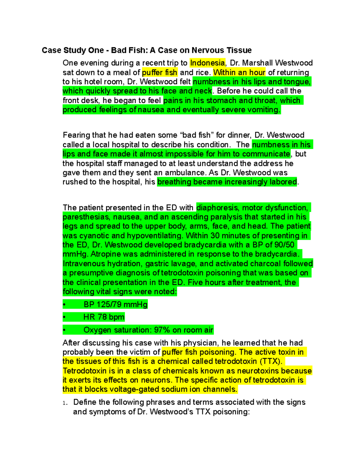 AP mod 6 notes - Case Study One - Bad Fish: A Case on Nervous Tissue ...