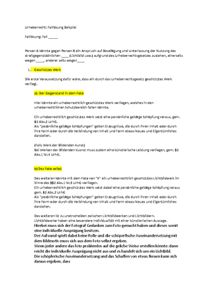 Prüfungsschema Urheberrecht Falllösung - Gliederung der Falllösung ...