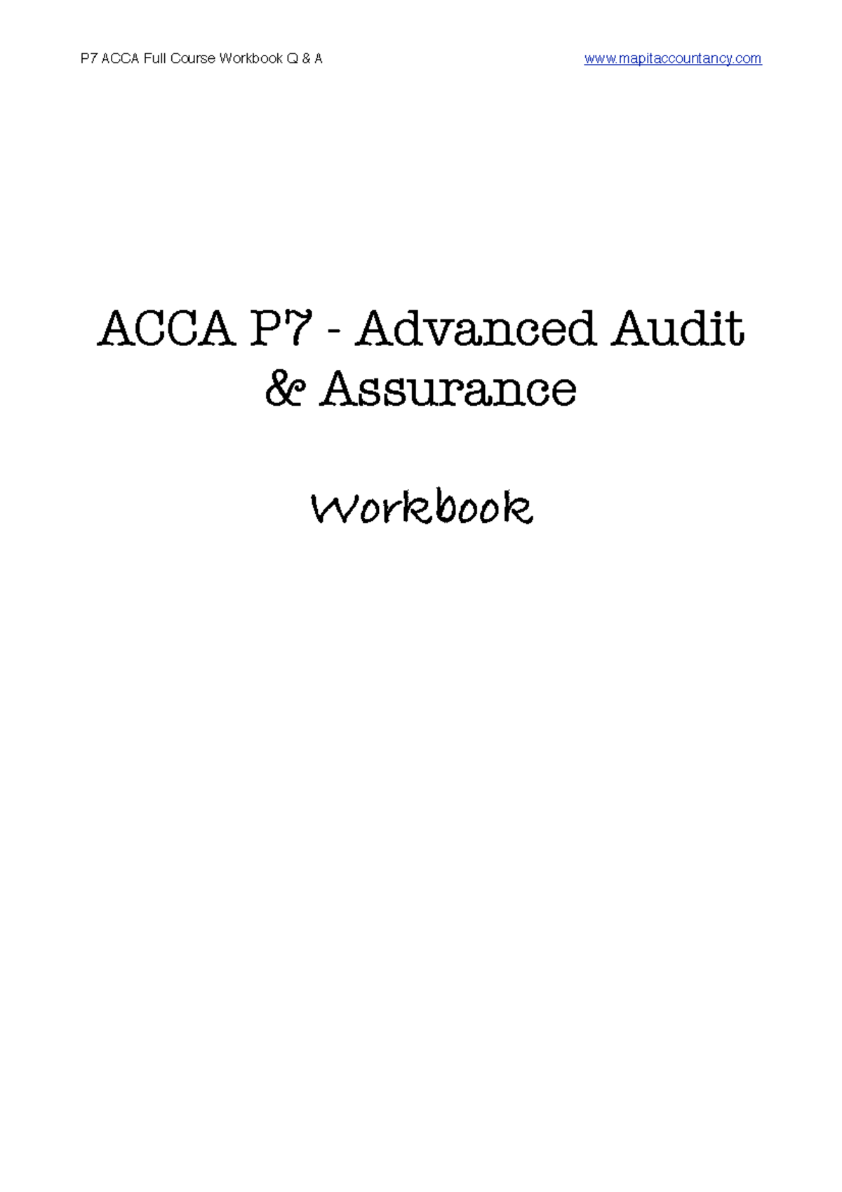 SAMPLE QUESTIONS ON ADVANCED AUDITING AND ASSURANCE ACCA P7 Advanced Audit & Assurance Studocu