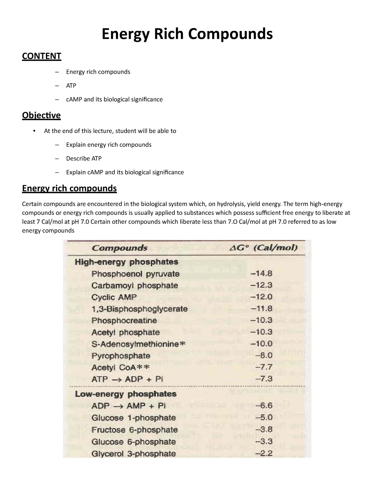 Sem 01 Pharmacy Energy Rich Compounds ATP, C AMP And Its Biological ...