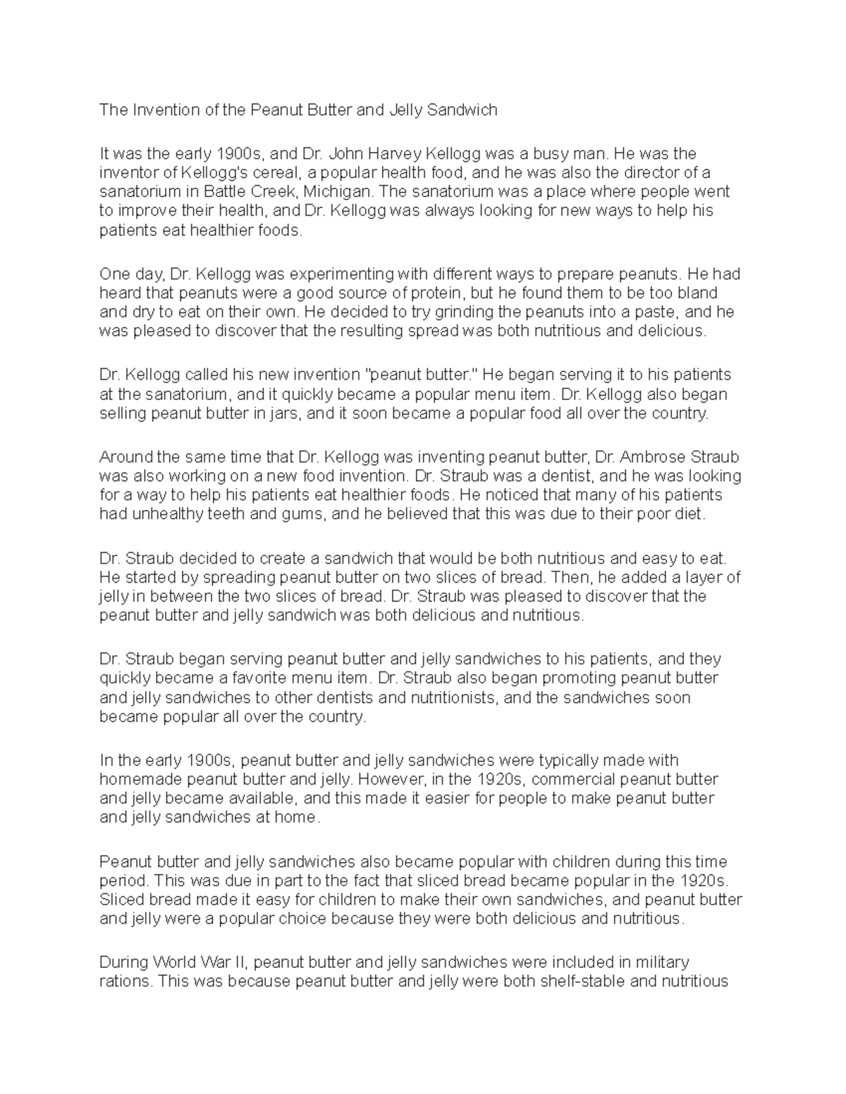 The Invention of the Peanut Butter and Jelly Sandwich John Harvey