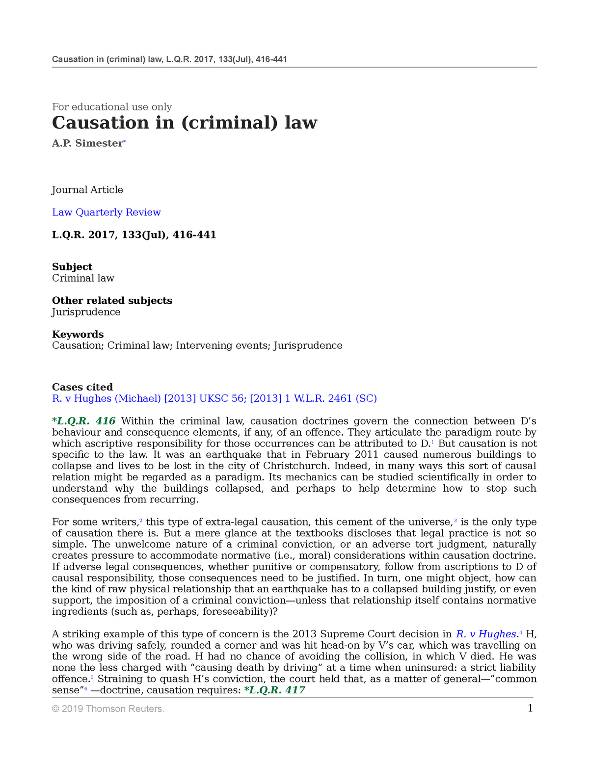 essay on causation criminal law