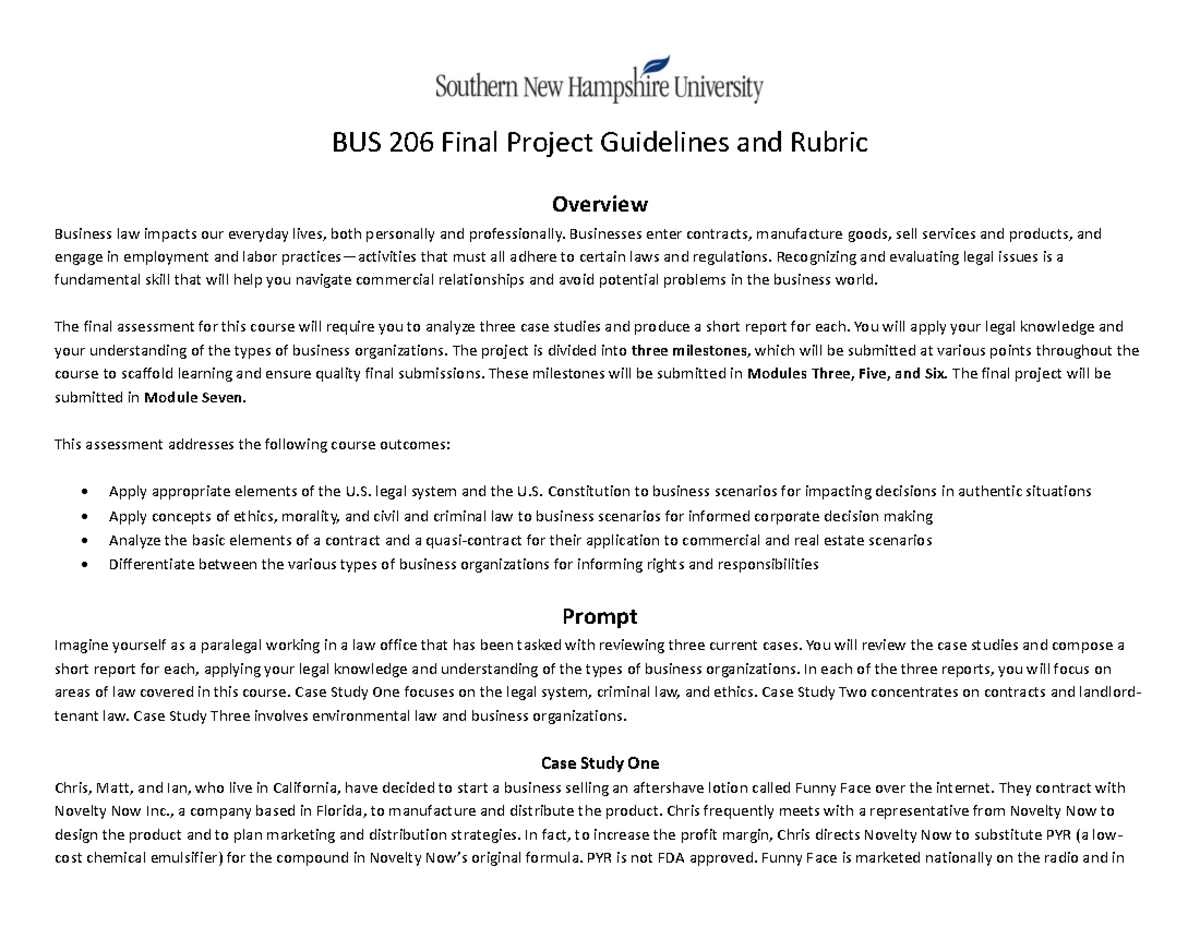 BUS 206 Final Project Guidelines And Rubric - Businesses Enter ...