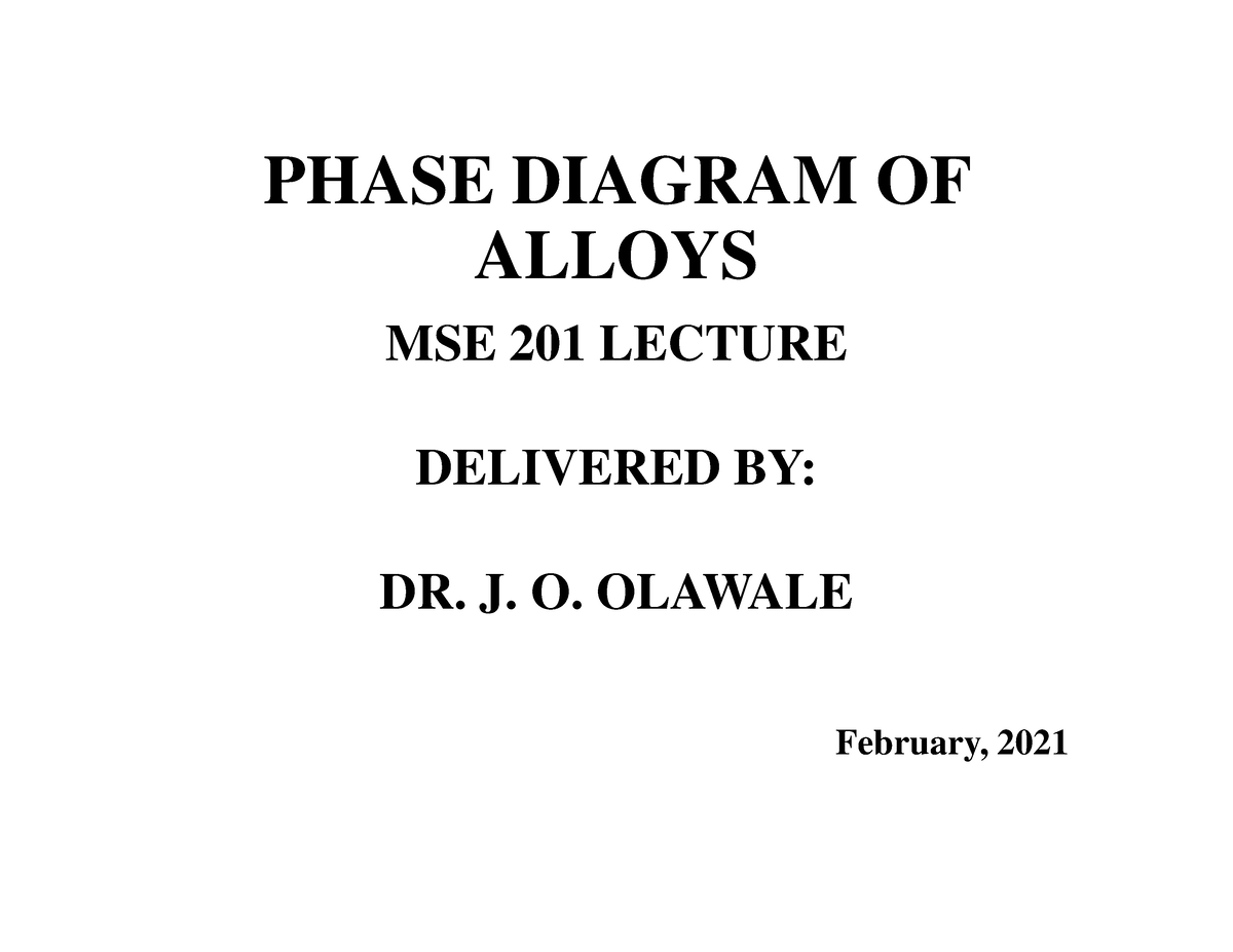 3. Phase Diagram OF Alloys - MSE 201 - PHASE DIAGRAM OF ALLOYS MSE 201 ...