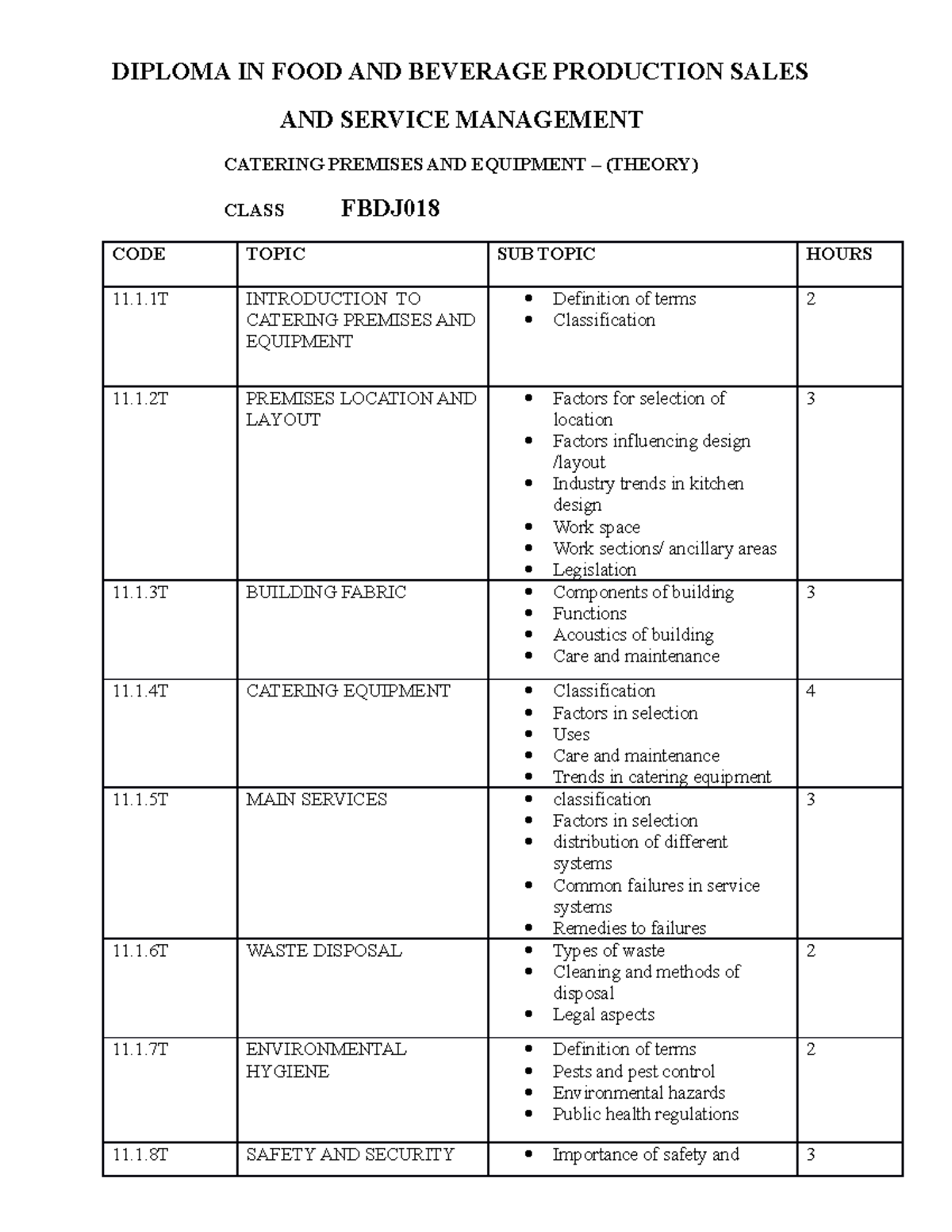 Combined Theory AND Practice DIPLOMA IN FOOD AND BEVERAGE PRODUCTION