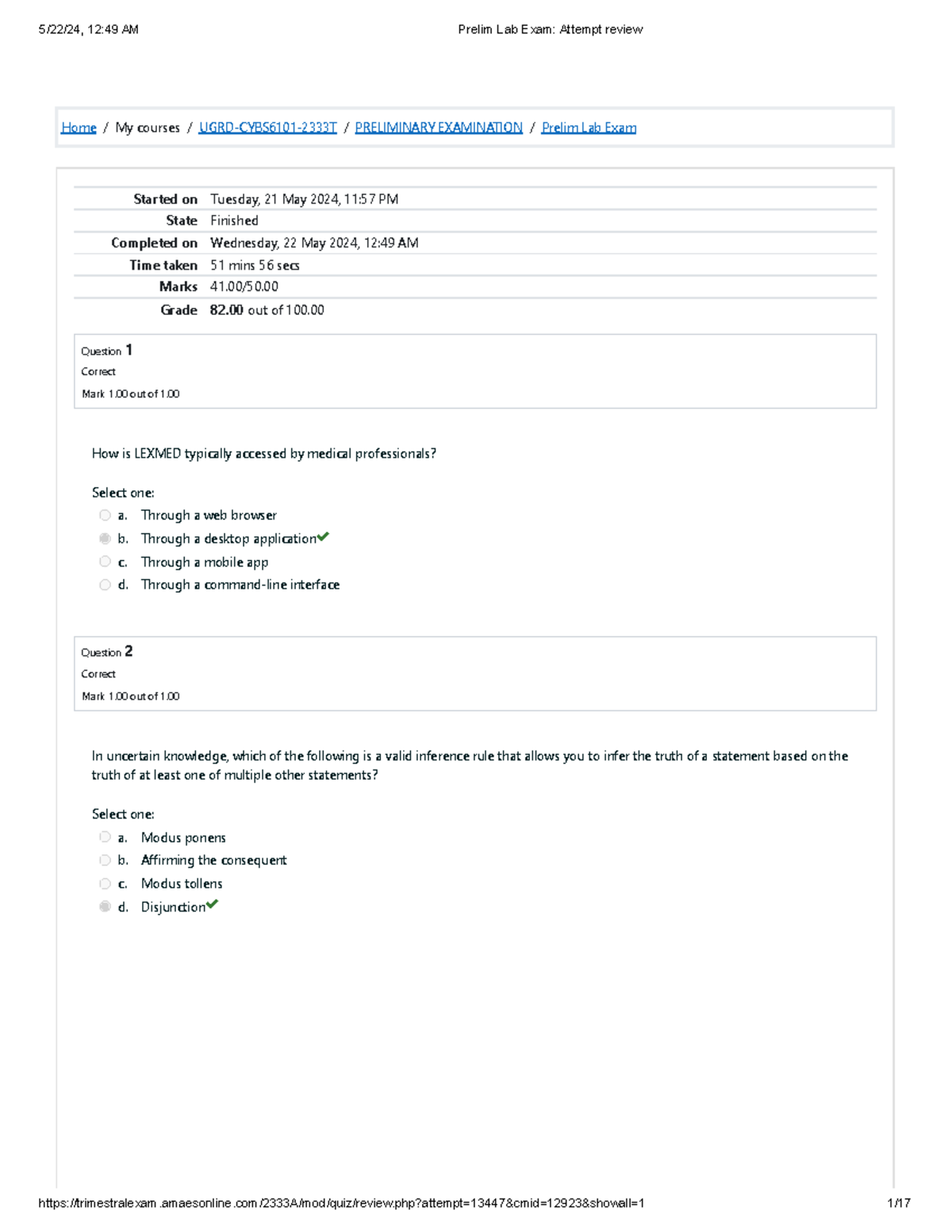 Prelim Lab Exam AI - Home / My courses / UGRD-CYBS6101-2333T ...