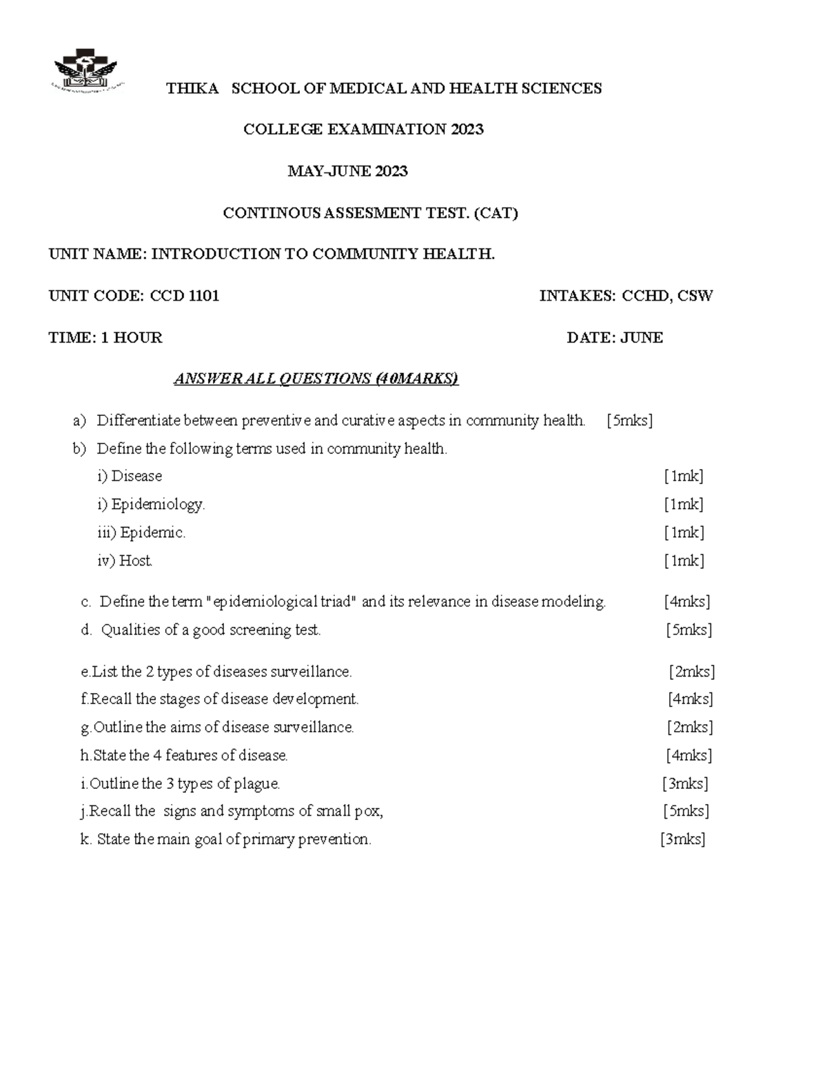 Introduction to community health C - THIKA SCHOOL OF MEDICAL AND HEALTH ...