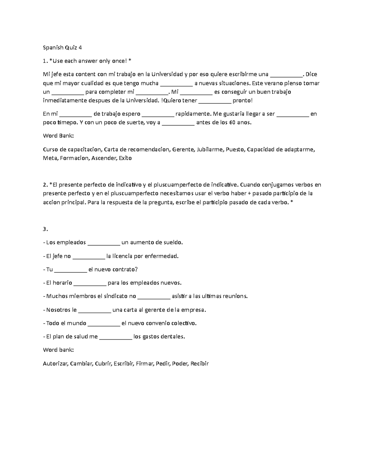 Spanish Quiz Review SPAN 201 UMBC Studocu