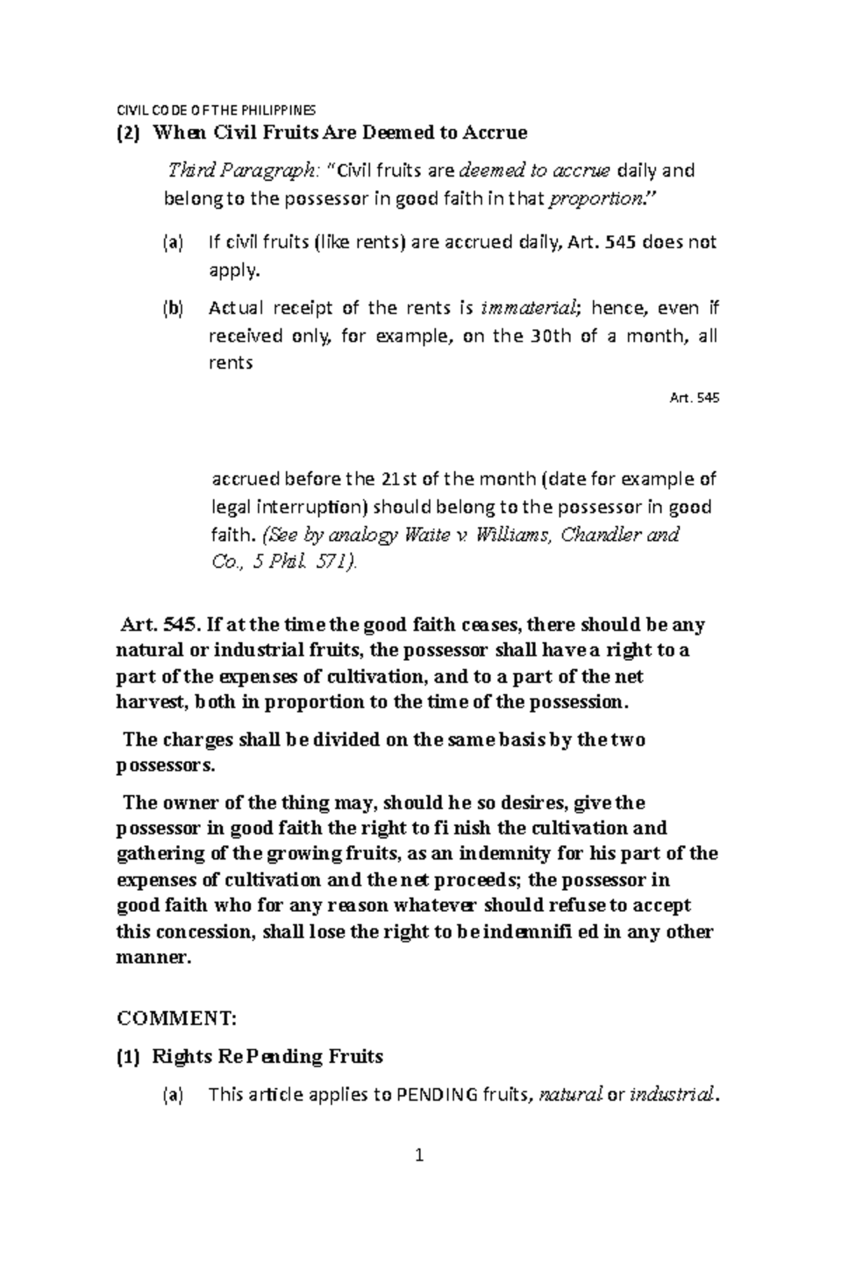 Property law m126 - (2) When Civil Fruits Are Deemed to Accrue Third ...