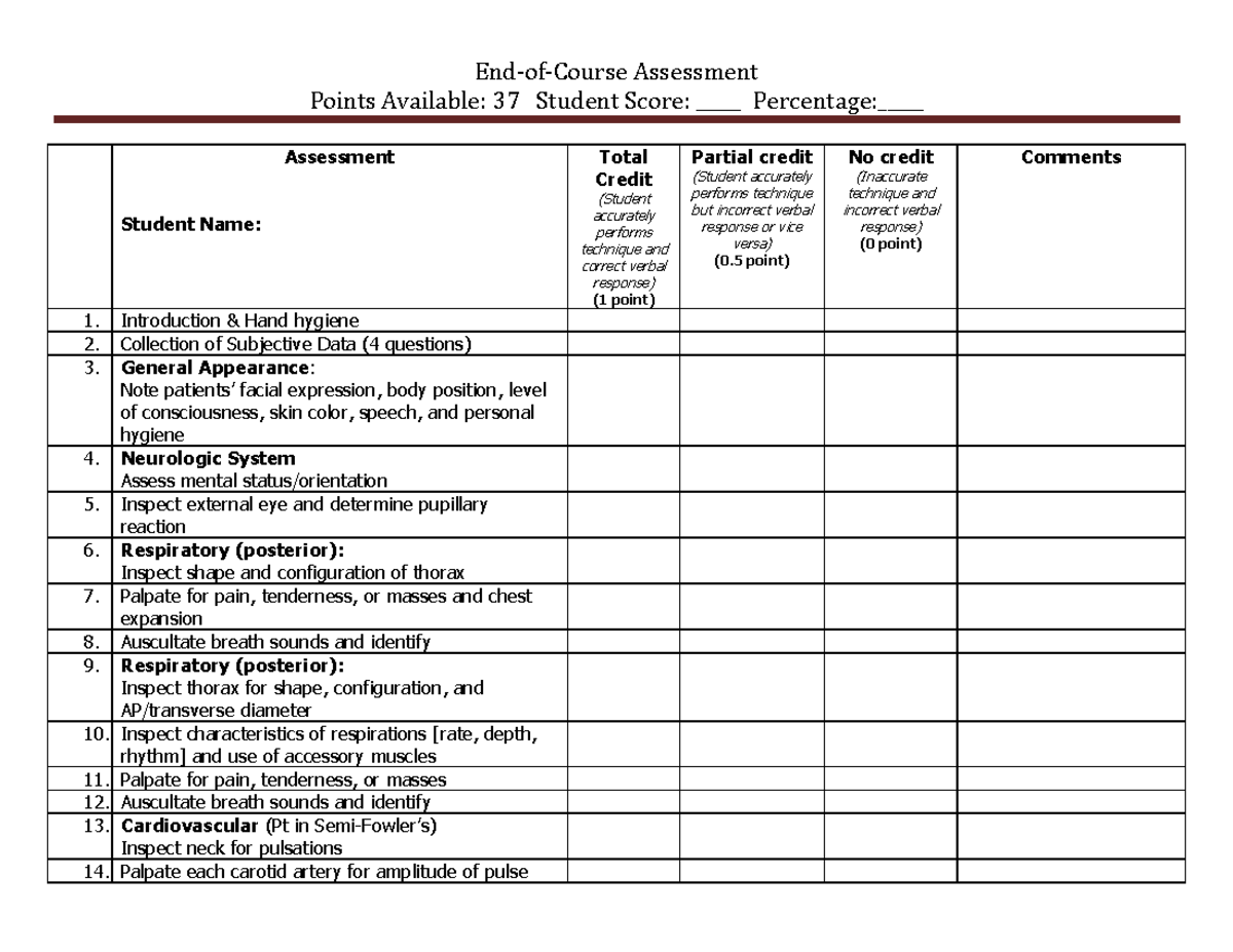 End of Semester Focused Assessment Scoring - End-of-Course Assessment ...