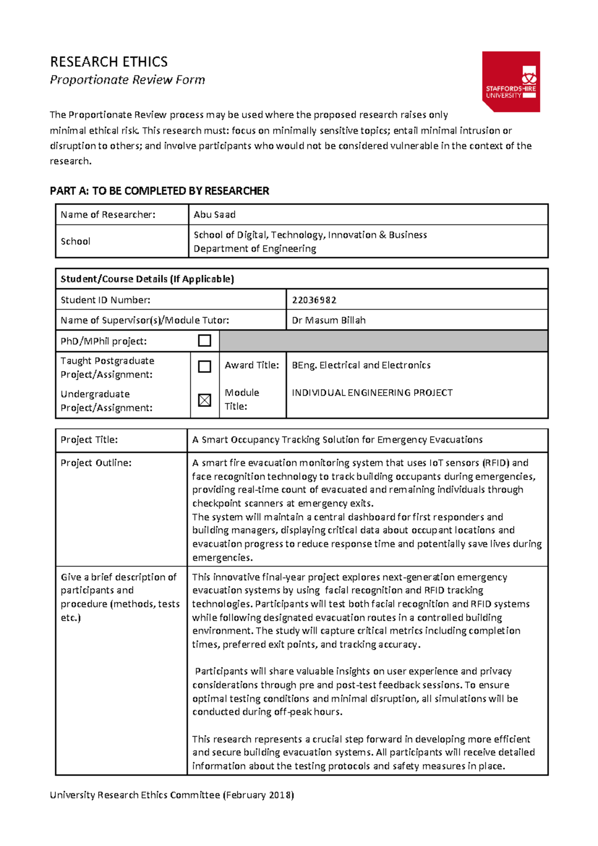 Ethics 0 - RESEARCH ETHICS Proportionate Review Form The Proportionate ...