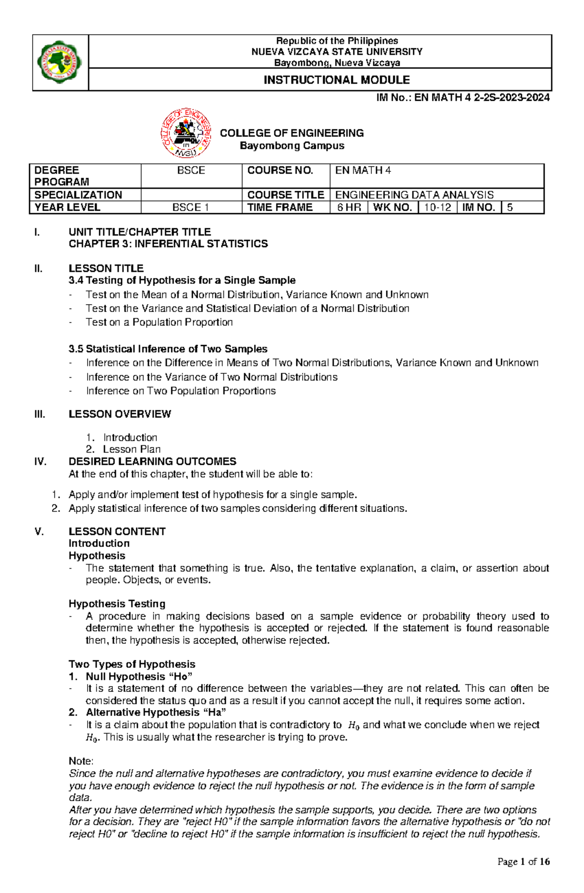 Chapter 3 Inferential Statistics part 2 - NUEVA VIZCAYA STATE ...