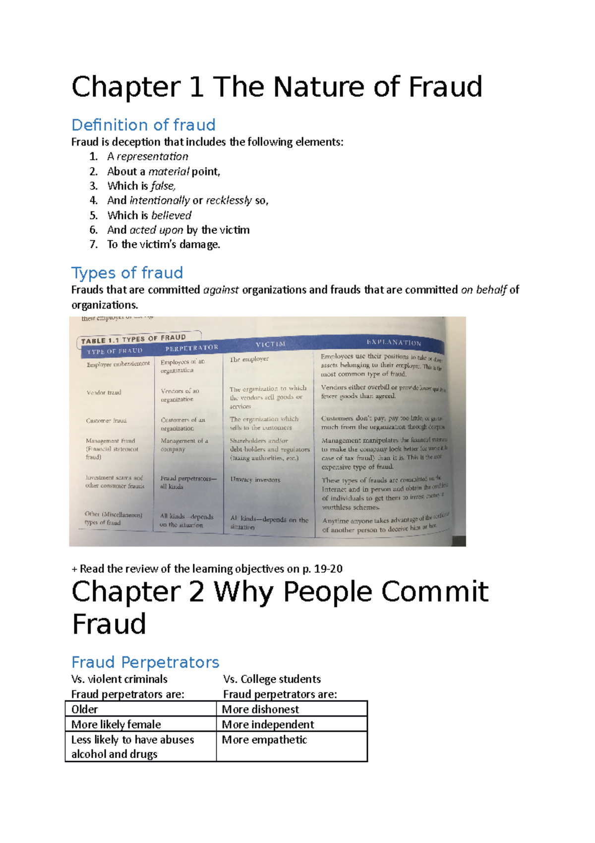 Samenvatting Fraud Examination - Chapter 1 + 2 Summarized. - Chapter 1 ...