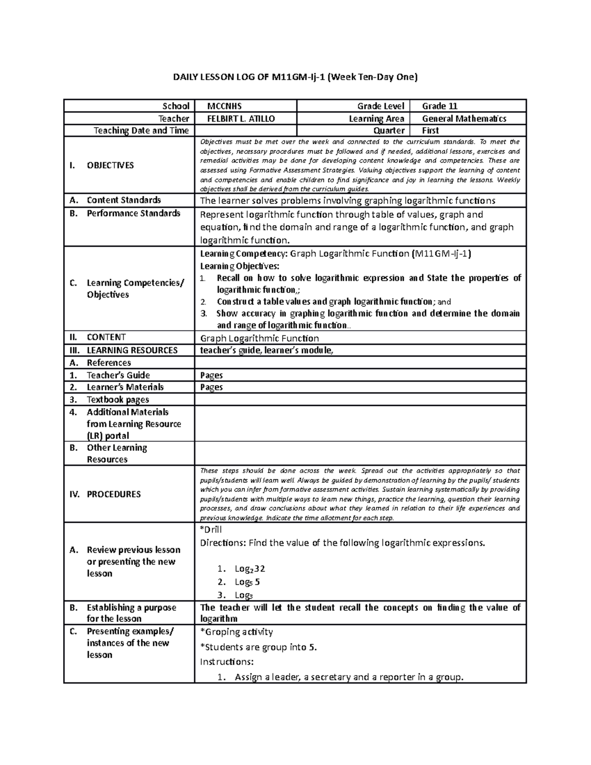 GM I-37 - It's just a lecture note - DAILY LESSON LOG OF M11GM-Ij-1 ...