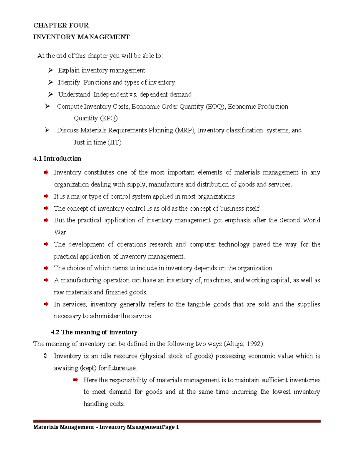 MM CH 4 - it is helpful. - CHAPTER FOUR INVENTORY MANAGEMENT 4 ...