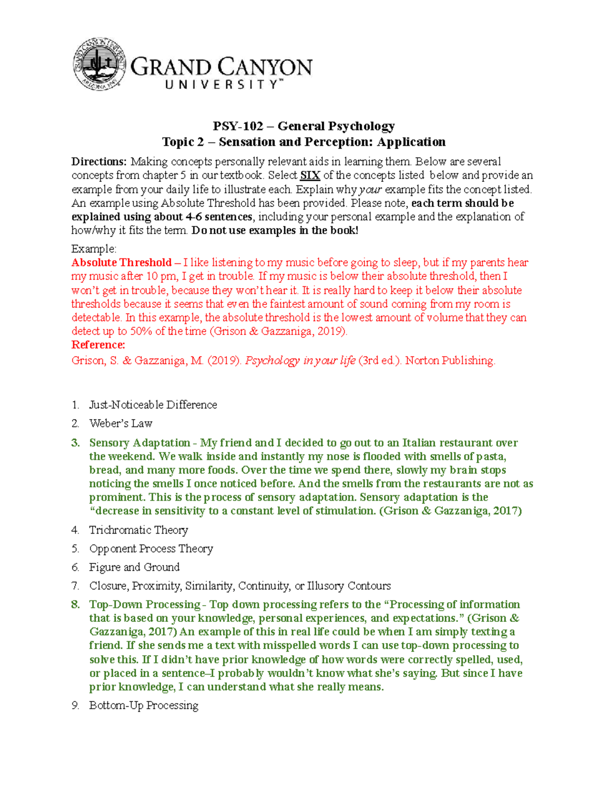 Sensation Perception Application - PSY-102 – General Psychology Topic 2 ...
