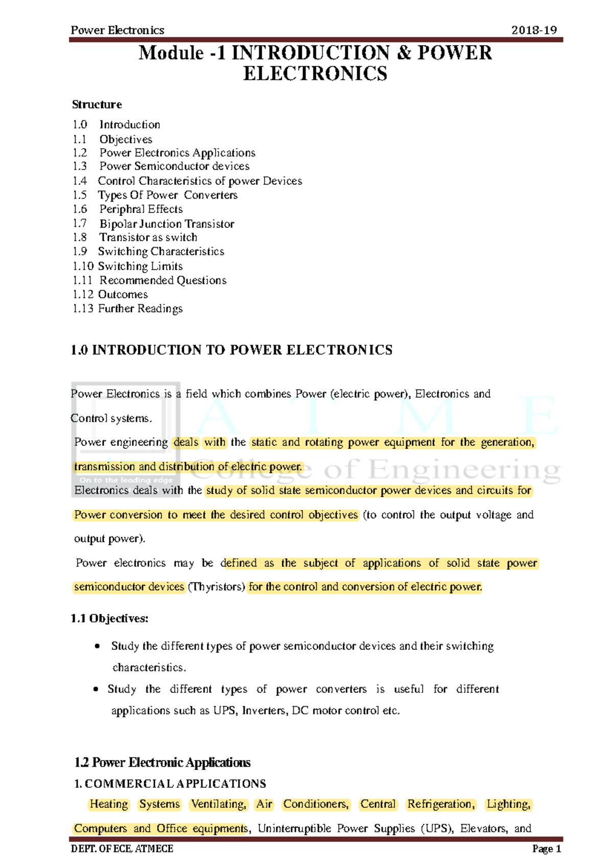 Module 1 - INTRODUCTION & POWER ELECTRONICS - Notes With Important ...