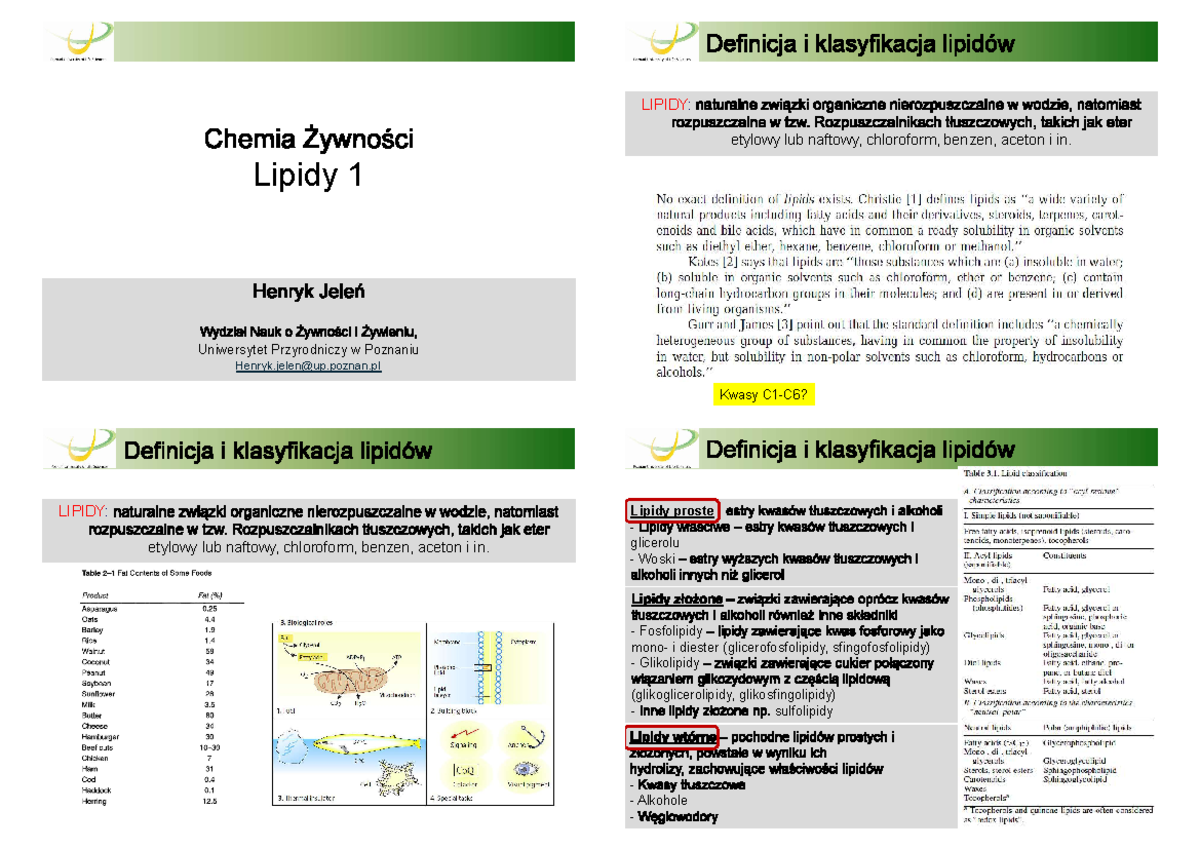 Chemia żywności lipidy - Lipidy 1 Uniwersytet Przyrodniczy w Poznaniu