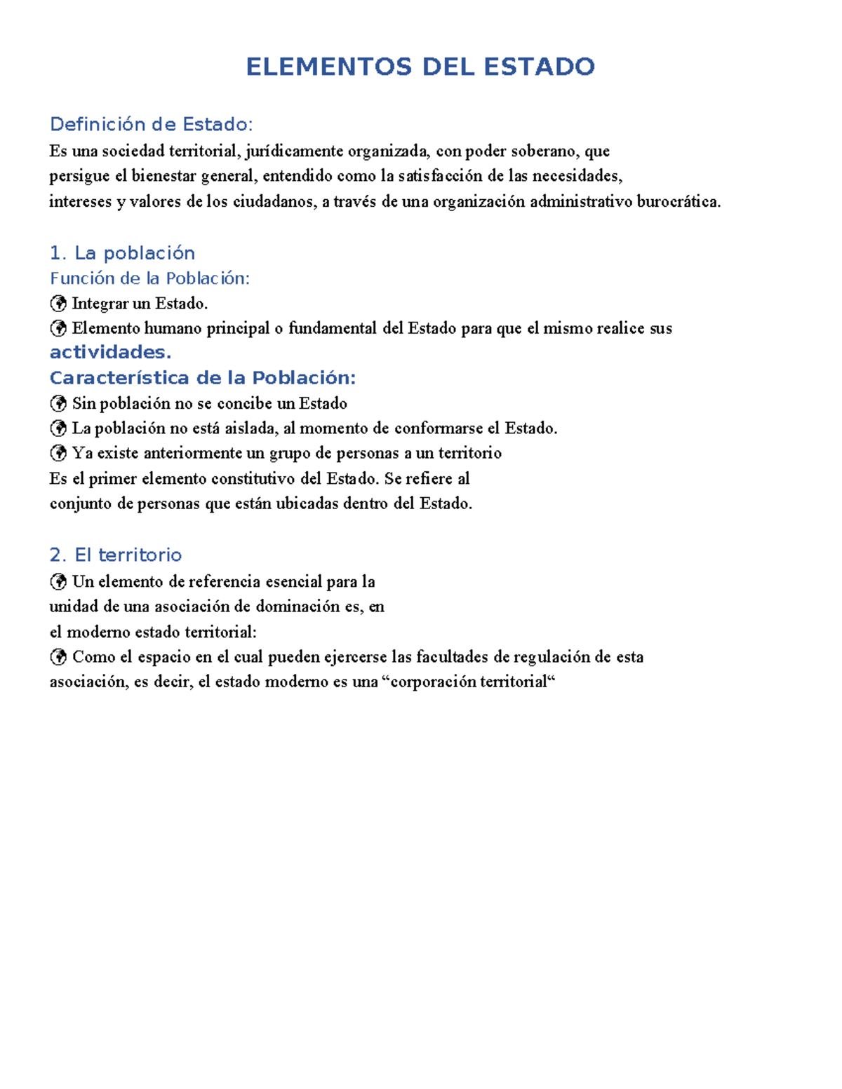 Elementos DEL Estado - ELEMENTOS DEL ESTADO Definición de Estado: Es ...