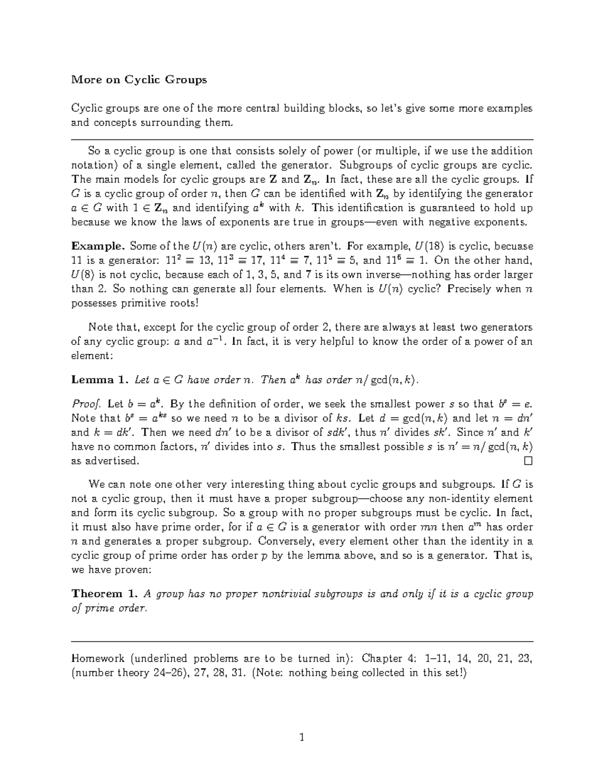 09 More on Cyclic Groups - More on Cyclic Groups Cyclic groups are one ...