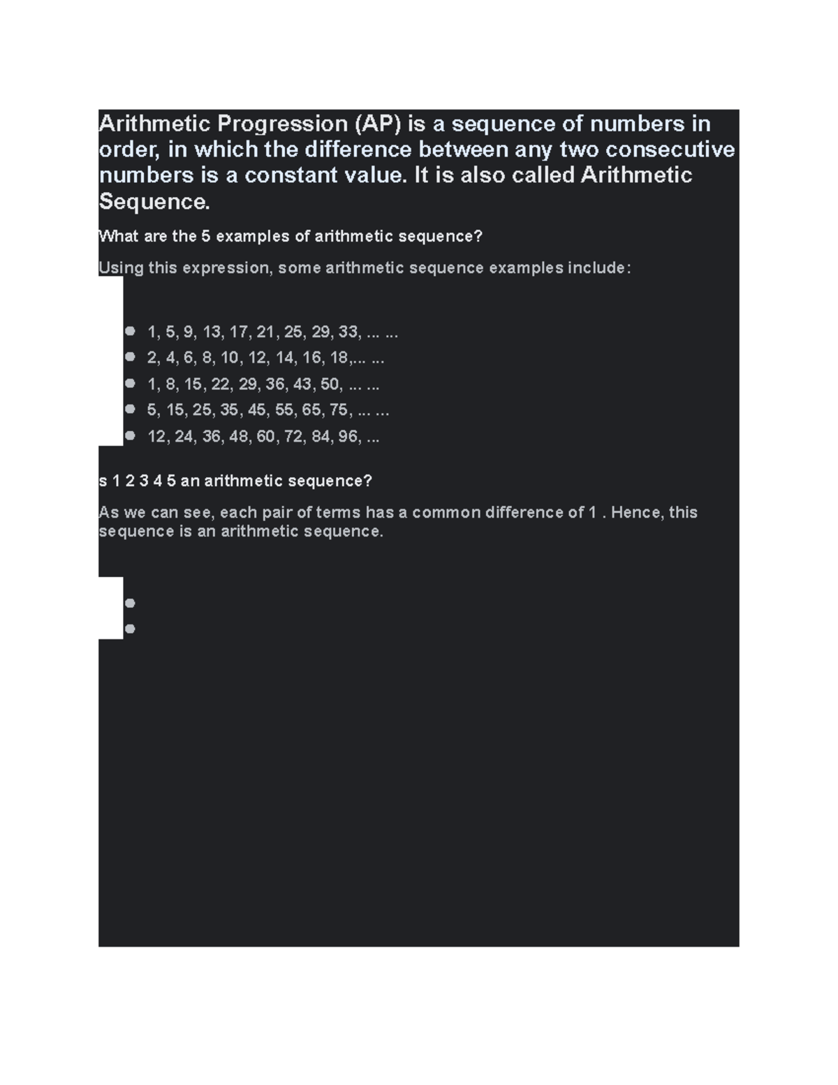 Arithmetic progression - It is also called Arithmetic Sequence. What ...