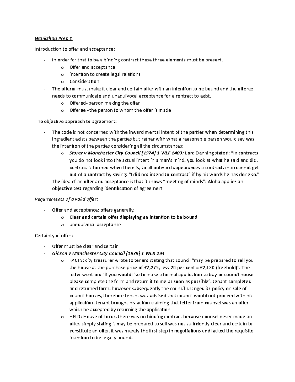 Prep 1 Offer and Acceptance - Workshop Prep 1 Introduction to offer and ...