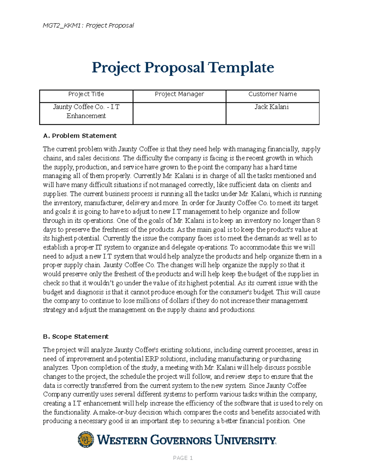 Project Proposal Template - ITM 5000 - WGU - Studocu