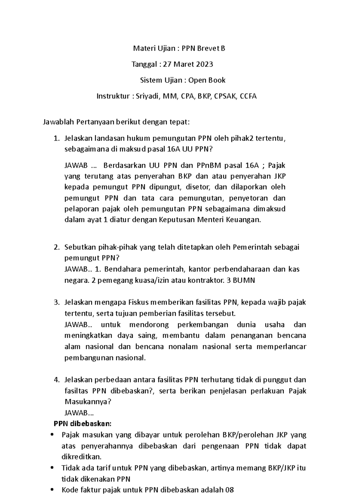 Ujian Pajak Pertambahan Nilai - Materi Ujian : PPN Brevet B Tanggal ...