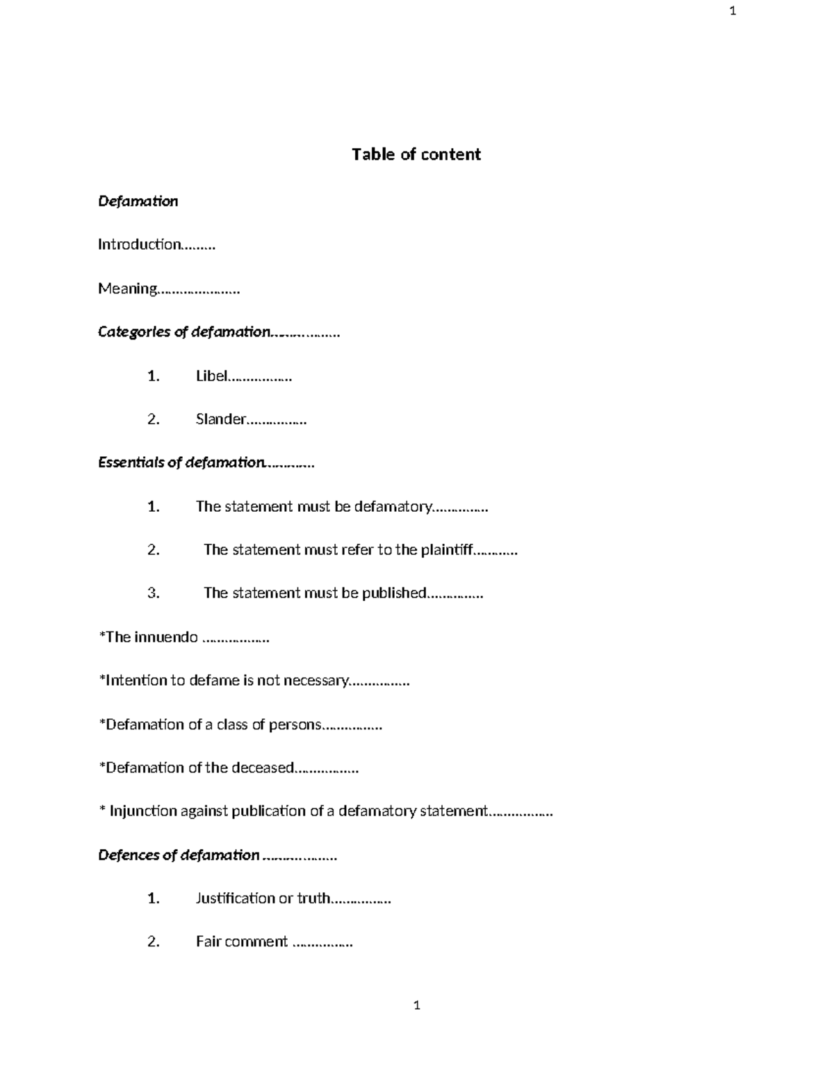 Defamation and rahul gandhi case - Table of content Defamation ...