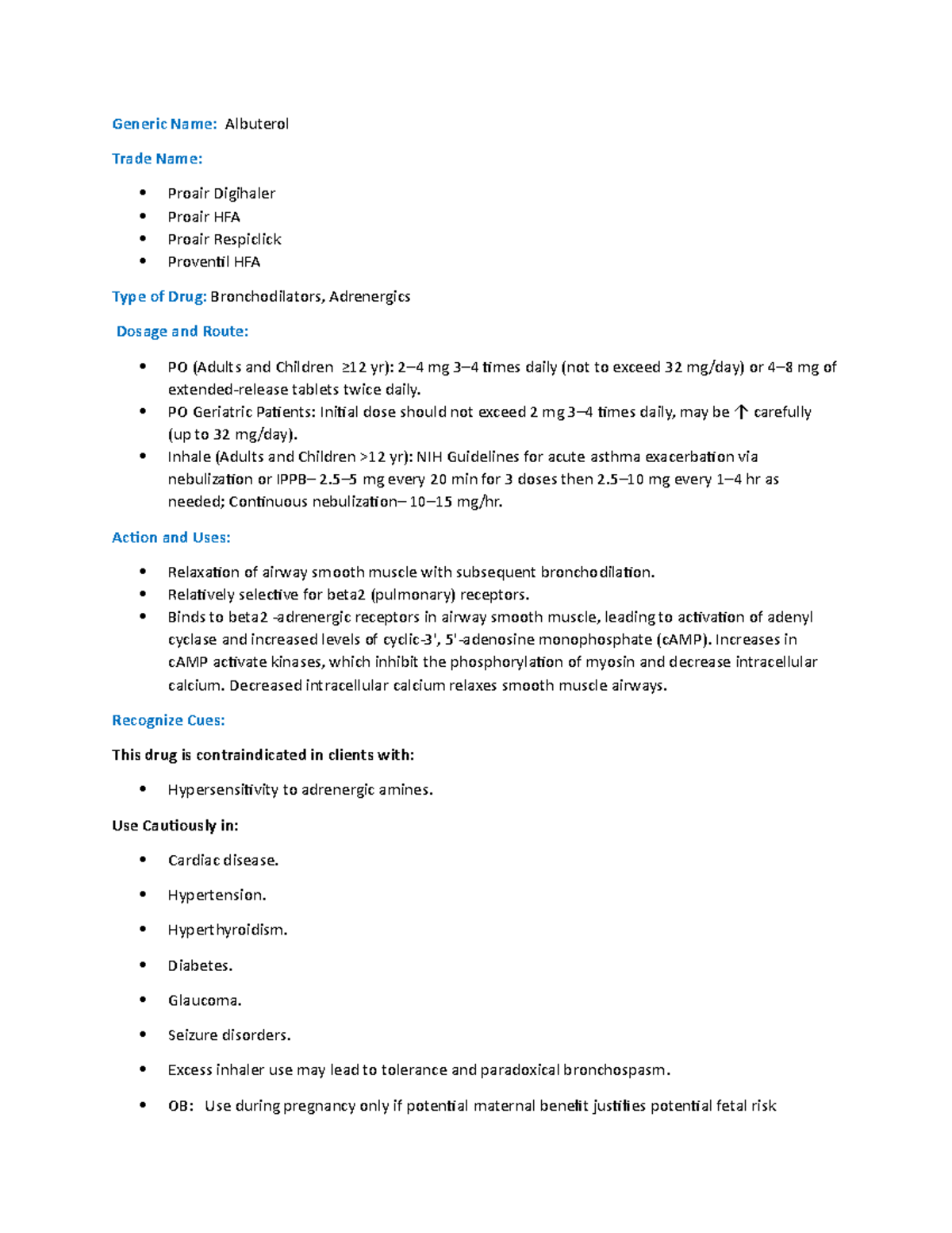 Albuterol Drug Card - Drug cars - Generic Name: Albuterol Trade Name ...