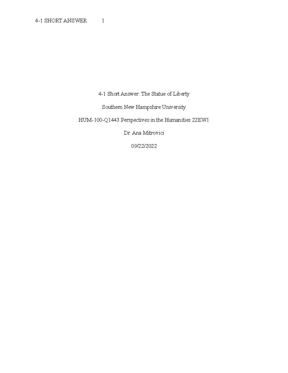 42 Short Answer Statue of Liberty 41 SHORT ANSWER 1 41 Short