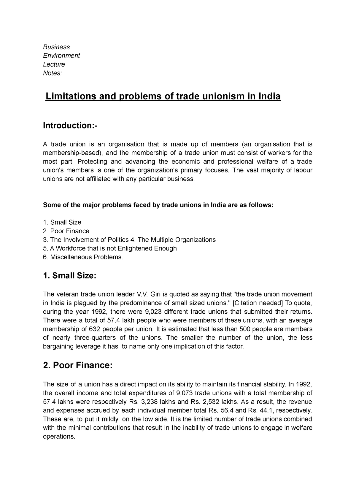 case study on trade union in india