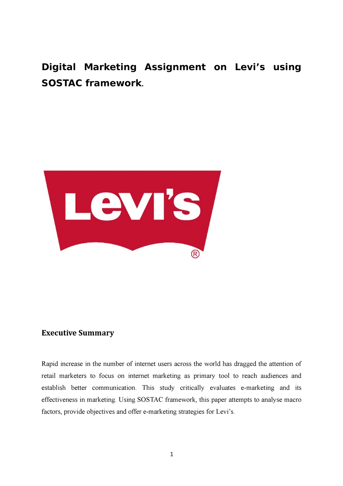 Digital Marketing Assignment On Levi's Using Sostac Framework - Digital  Marketing Assignment on - Studocu